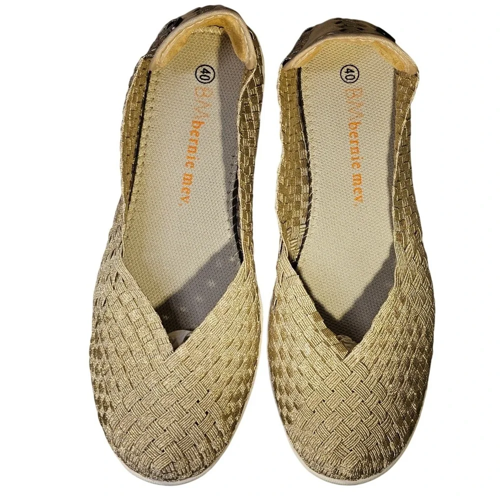 Bernie Mev Catwalk Womens Light Gold Woven Elastic Memory Foam Flats Size 40 New - Picture 5 of 7